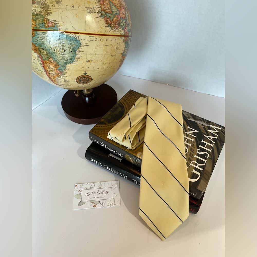 YVES SAINT LAURENT YSL 100% Silk Striped w YSL Embroidered Logo Pastel Necktie